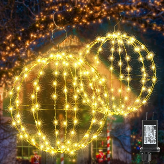 Christmas Outdoor Decorations Lights 1PCS 12 Inch Connectable Hanging Tree Globe 120 LED Fairy Lights with 8 Lighting Timing Function Indoor Outdoor (Warm/ Christmas Ornaments