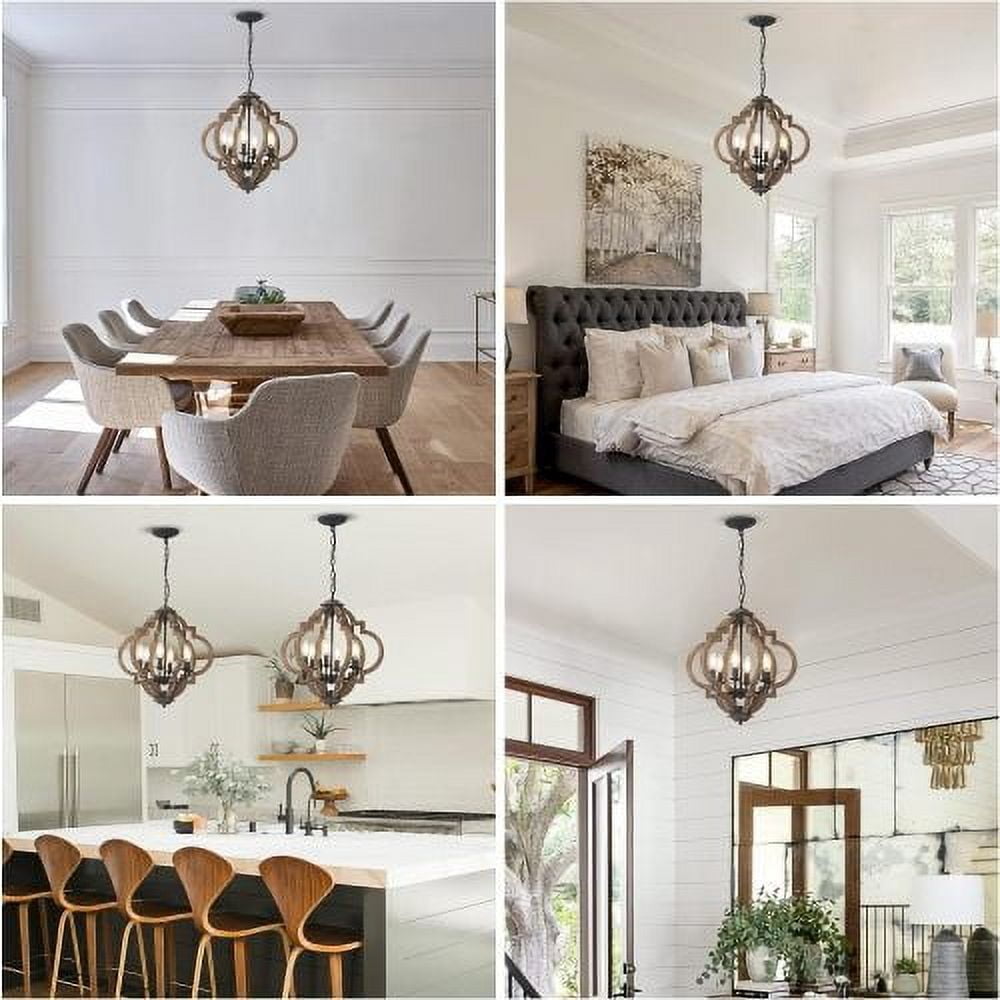 ACE-LIGHTS,18.7" Farmhouse Height Adjustable 6-Light Boho Chandeliers Dining Room Light Fixture(Bulbs Not Included),Hanging Pendant Lights for Dining Room,Living Room,Bedrooms,Kitchen,Entryway(Wood)
