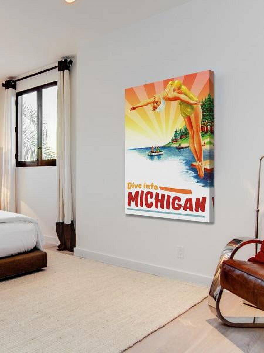 "Travel Poster Michigan" Painting Print on Wrapped Canvas
