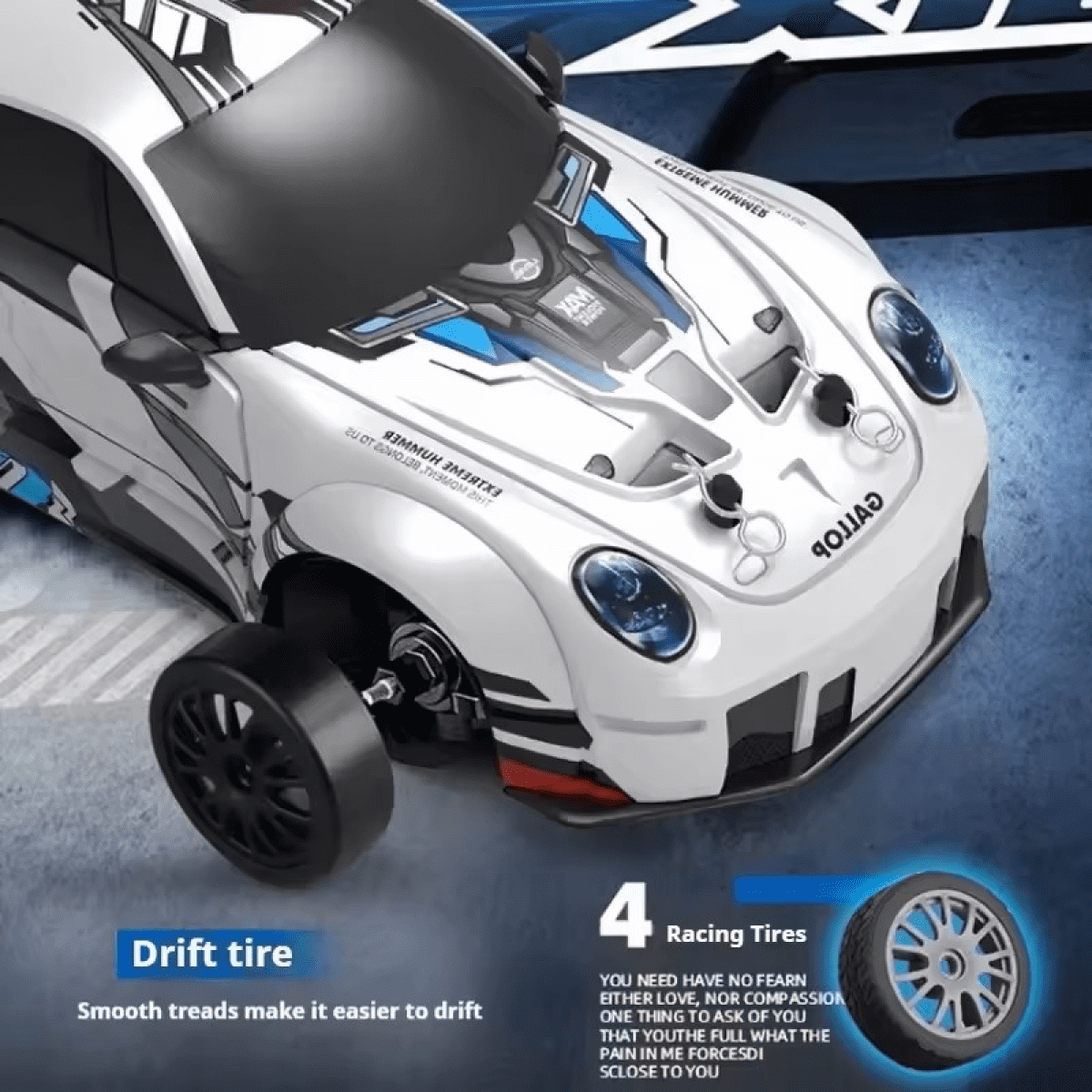 RC Drift Car for Kids with 2 Tires & Batteries, Light up 4WD RC Race Car for Ages 3+ Gifts(Red)