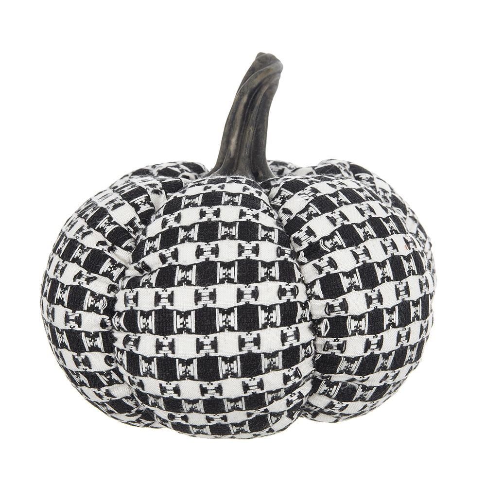 Set of 2 7x7x6.7IN Fabric Black-White Plaid Pumpkin Decor for Farmhouse Indoor Tabletop Display