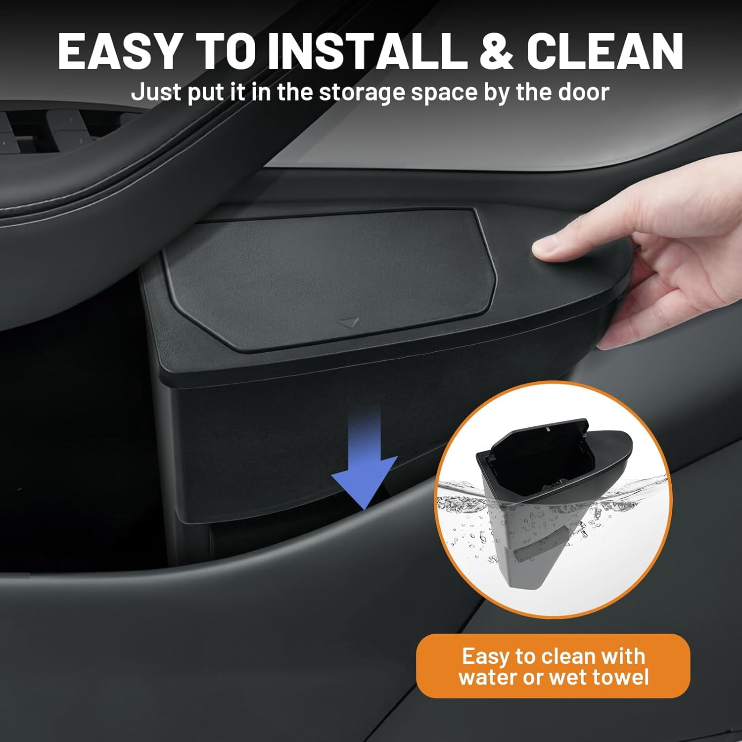 2PCS Car Front Door Trash Can for Tesla Model Y Juniper 2026 2025,Side Door Storage Box Organizer with Push-to-Open Lid Design ABS Front Seat Garbage Can Bin for New Model Y Accessories 2026