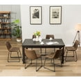 thumbnail image 4 of Roundhill Furniture Lotusville 7-Piece Antique Black Finish Wood Dining Table with 6 Brown Faux Leather Chairs Set, 4 of 5