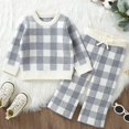 thumbnail image 2 of Mercatoo Toddler Baby Girl Clothes Checker Knit Round Neck Top + Wide Leg Pants Pants Set Fall Winter Girls Outfit, 2 of 4