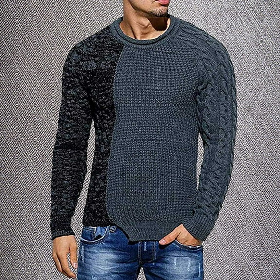 jsaierl Sweaters for Men Knit Crew Neck Color Block Stretch Shirt Top Long Sleeve Casual Fashion Pullover Sweater