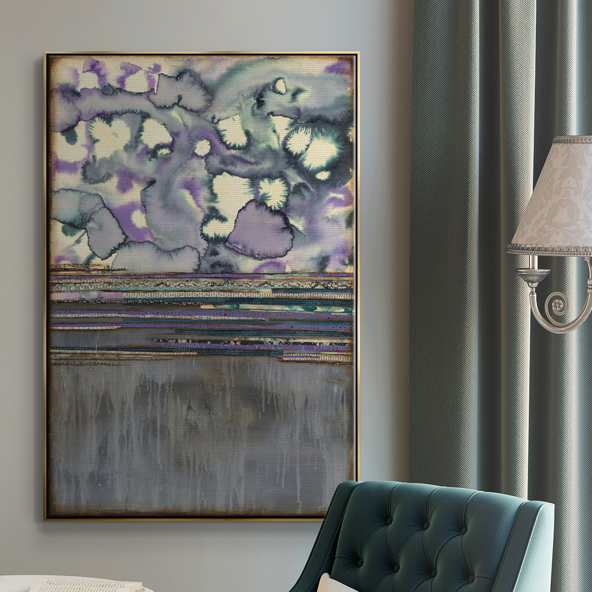 Fireworks Framed Premium Gallery Wrapped Canvas - Ready to Hang - 25 x 37 - Gold Floating Frame