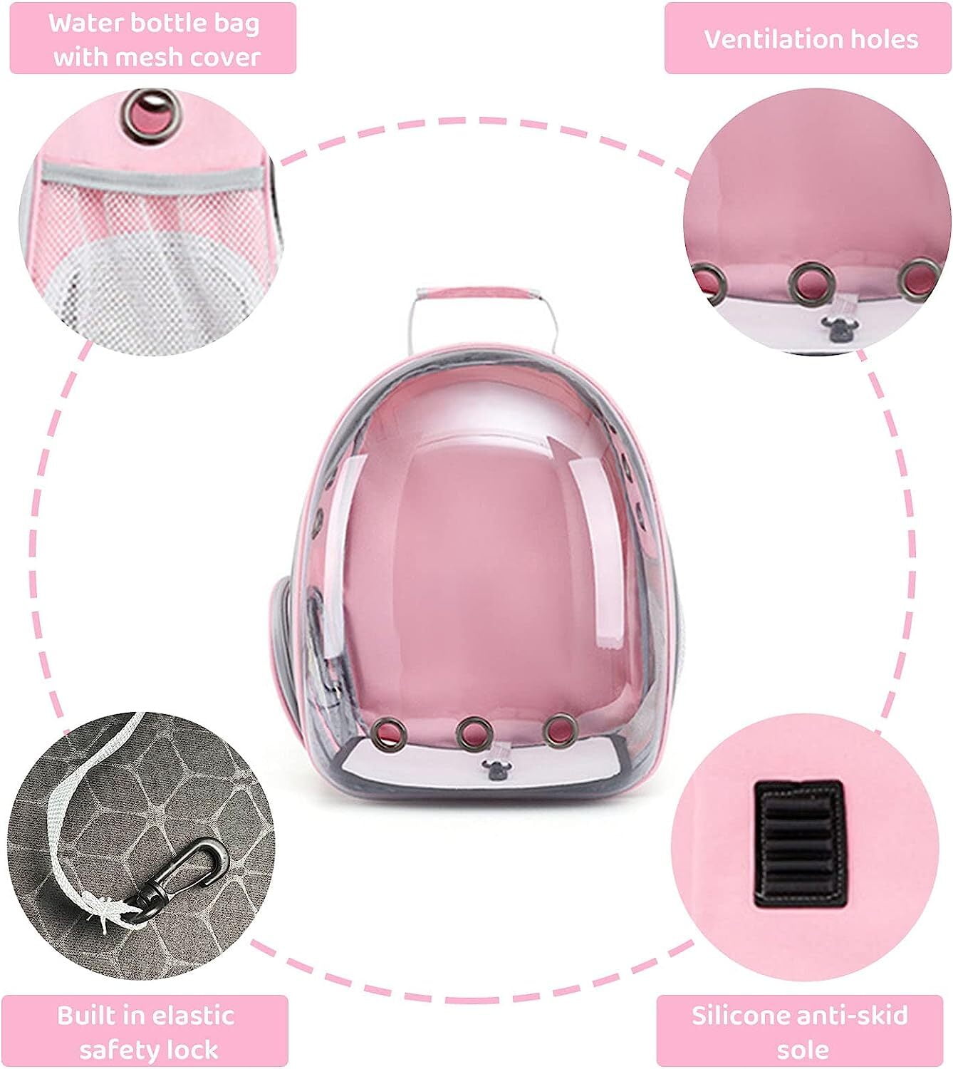 Bubble Carrying Bag for Small Medium dogs Cats, Space Capsule Pet Hiking backpack, Airline Approved Travel carrier - Pink