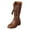 Brown, variant on Wide Mid Calf Cowboy Combat Boots for Women 2025 Vintage Leather Lace up Pointed Toe Low Heel Cowgirl Riding Tall Boots Black Size 6.5