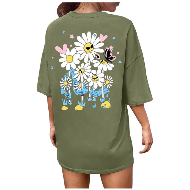 YDLCAFD T-Shirts pour Femmes Col en V Crop Mode Décontractée Imprimé Col Rond Manches Courtes Pull T-Shirt