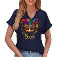 thumbnail image 6 of Sexlip Womens Short Sleeve Top V Neck Ornate Mask Print Loose Sleeve Soft Fabric Relaxed Silhouette for Daily Leisure Blue XXL, 6 of 6