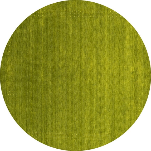 Ahgly Company Machine Washable Indoor Round Abstract Yellow Contemporary Area Rugs, 7' Round