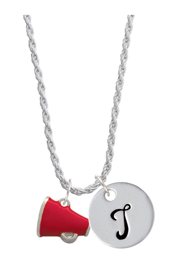 Silvertone Small Red Megaphone Silvertone Script Initial Disc - T - Charm Necklace, 20"+3"