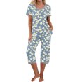 thumbnail image 1 of Puntoco Conjunto de pijama cómodo para mujer Conjunto de pijama y pantalón de manga corta con cuello en V para mujer Conjunto de pijama informal con bolsillos, 1 of 5
