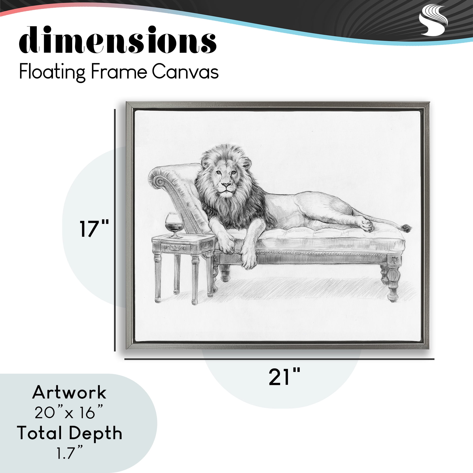 Stupell Industries Lounging Beast Lion Gray Framed Floater Canvas Wall Art, design by Victoria Barnes