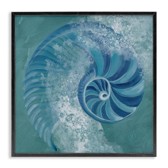 Stupell Industries Contemporary Nautilus Shell Water Bubbles Black Framed Giclee Art, 12 x 12, by Liz Jardine