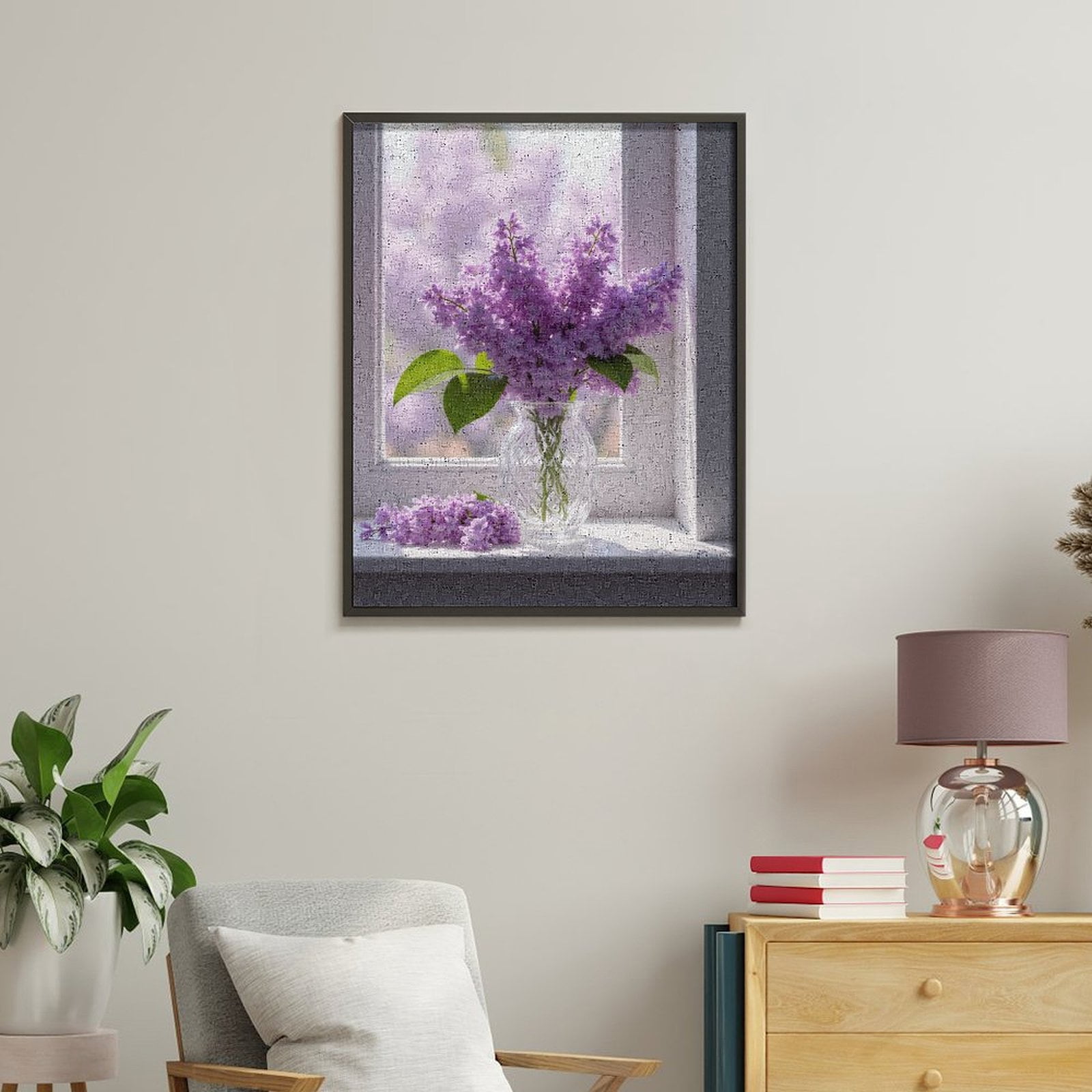 Paint By Numbers Kit for Adults Beginner - DIY Lilac Flowers in Glass Vase Canvas Painting Kits for Adults, Frameless Paint By Number for Adults for Home Wall Decor 16x20 Inch