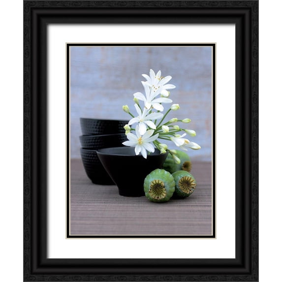 Beyler, Catherine 25x32 Black Ornate Wood Framed with Double Matting Museum Art Print Titled - Composition Zen - Coupes, fleurs dAgapanthe et Pavots