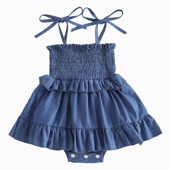 Xyant Baby Girl Clothes Infant Summer Denim Romper Dress Sleeveless Bodysuit Jumpsuit Newborn Outfits 3-6 Months,Blue