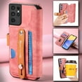 thumbnail image 3 of Compatible with Samsung Galaxy S21 Ultra Wallet Case with RFID Blocking Card Holder,With Wrist Strap Kickstand, PU Leather Flip Case with Magnetic Closure, Shockproof Interior Protective Cover,Pink, 3 of 12