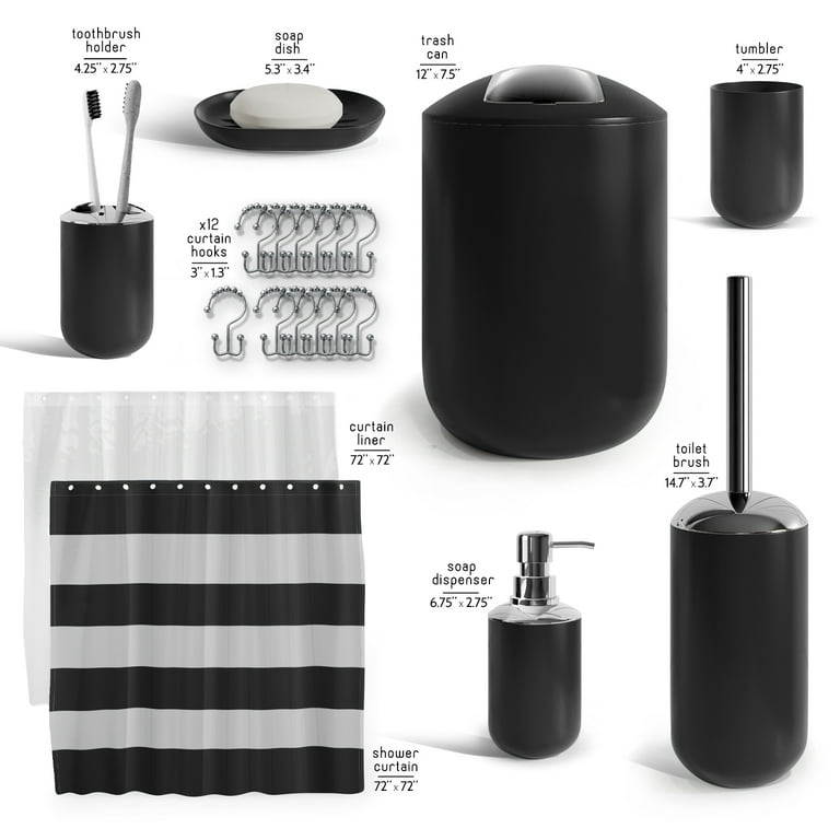 Clara Clark 9 Piece Complete Bathroom Accessories Set with Shower Curtain Set, Black Bathroom dcor