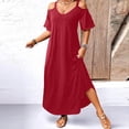 thumbnail image 2 of Fashion Beach Dresses for Womens Plus Size Summer Cold-Shoulder V-Neck Short Sleeve Solid Color Casual Maxi Dress, 2 of 7