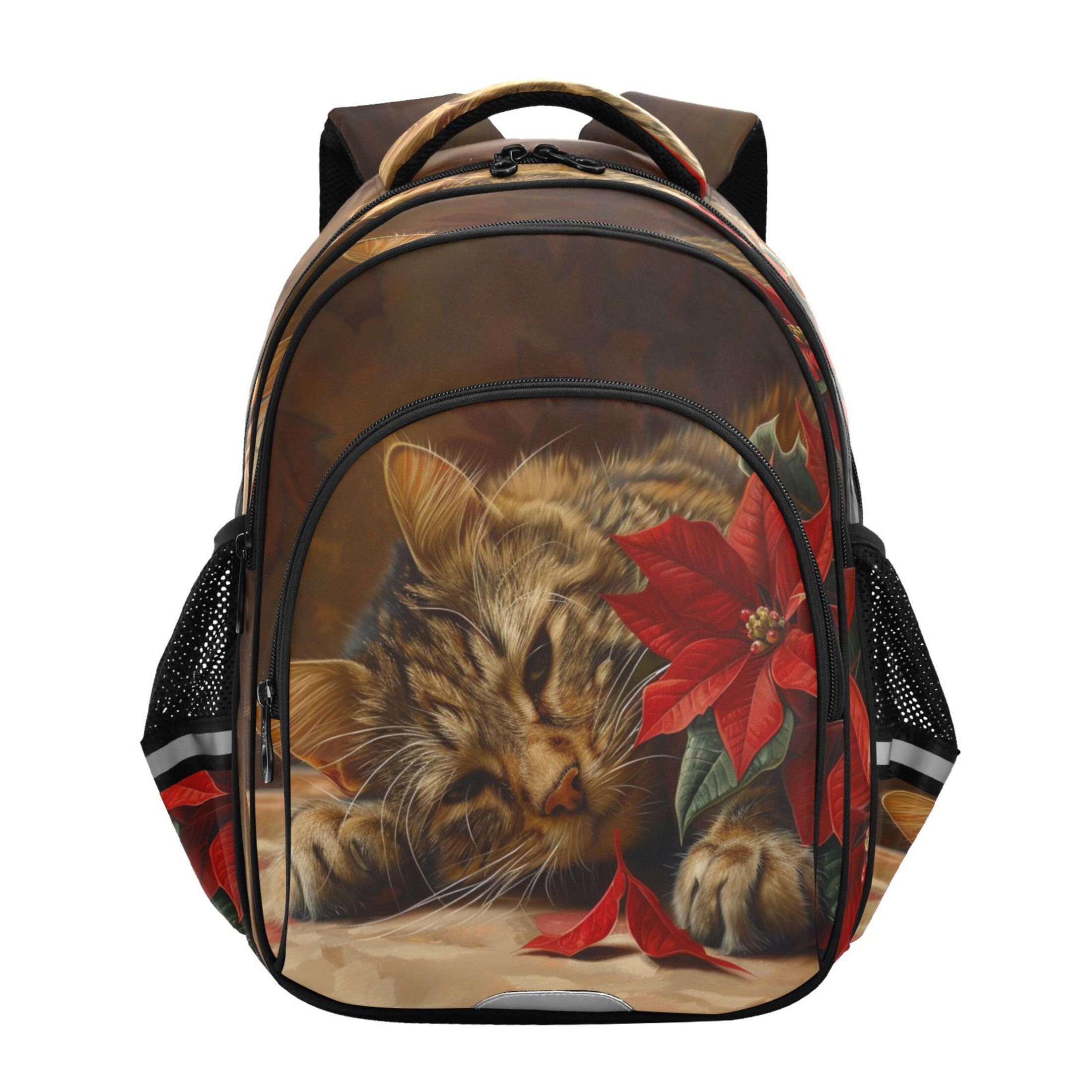 YAZAOO Backpack Fashio Cozy Cat with Florals Pattern Suitable Schoolbag Traveling Bag