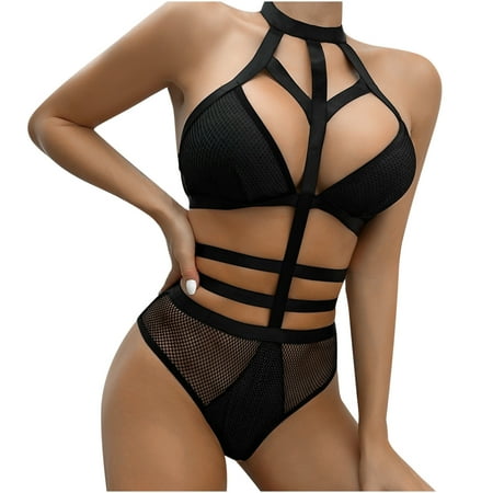 

Bras for Women Women s Clothes Hanging Neck Underwear Onesie Spring Summer Mesh Patchwork Heavy Craft Set Bra and Panties Onesie Intresting Set Women s Exotic Lingerie Sets New Black XL