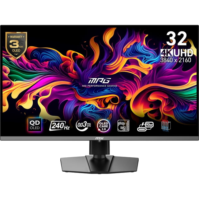 MSI MPG 321URX QD-OLED, monitor para juegos OLED Quantum Dot 4K UHD de 32", 3840 x 2160, 0,03 ms, 240 Hz, True Black HDR 400, 90 W USB tipo C, HDMI, puerto DP