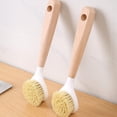 thumbnail image 3 of HWHCGZ 2Pcs Kitchen Dish Brush Bamboo Handle Dish Scrubber Built-in Scraper, Scrub Brush for Pans, Dishwashing and Cleaning Brushes are Perfect Cleaning Tools,Beige, 3 of 5