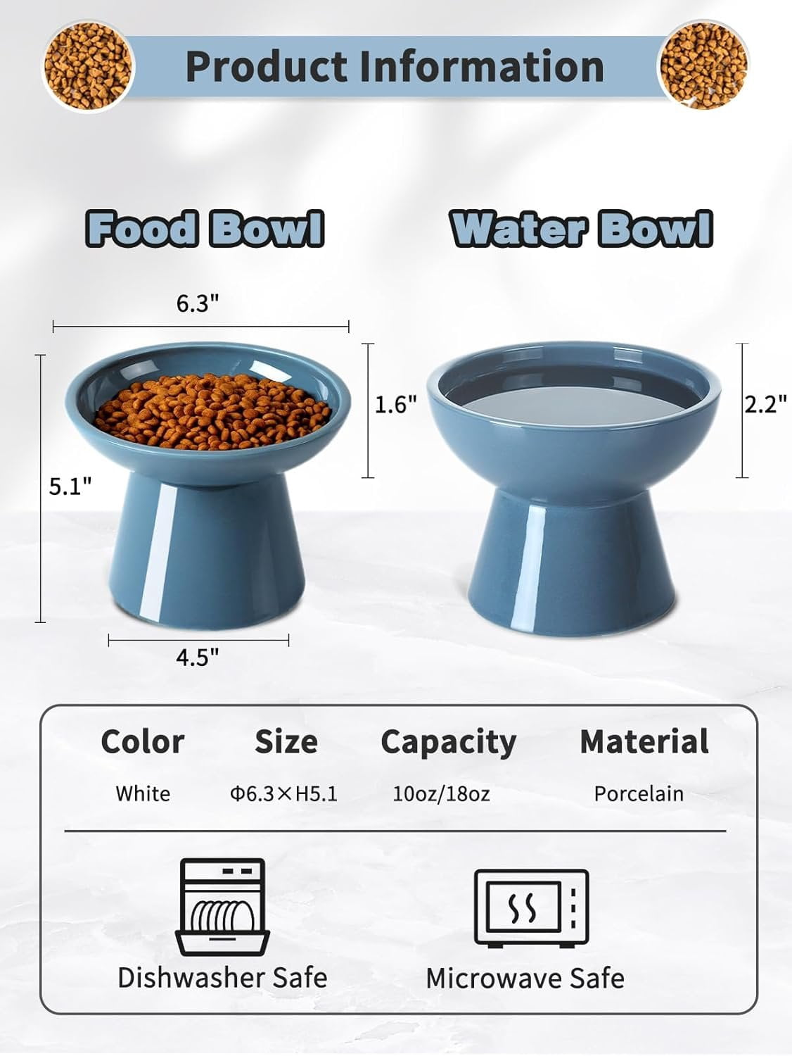 Elevated   and Water Bowls Set, Extra Wide and Raised Ceramic Feeder, Anti-Vomit -Free  Feeding Bowl for Kittens Adult Small Dogs (Deep Blue)