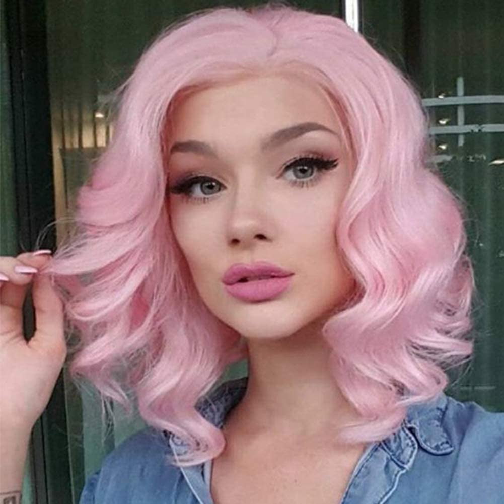Short Bob Wavy Synthetic Hair Wigs For Black Women Andromeda Fluffy Hair Wig Shoulder Length Middle Part Costume Cosplay Party Half Wigs 1pcs Wigs Cap Pink Walmart Canada