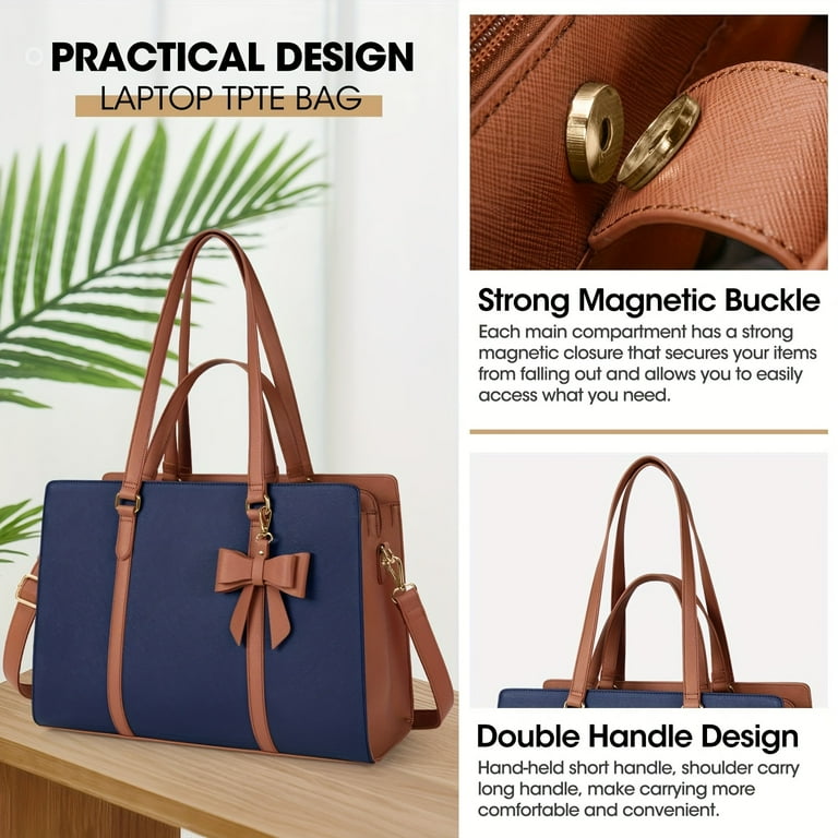 moocr Bag for Women 15.6 inch Laptop Tote Bag Waterproof Leather