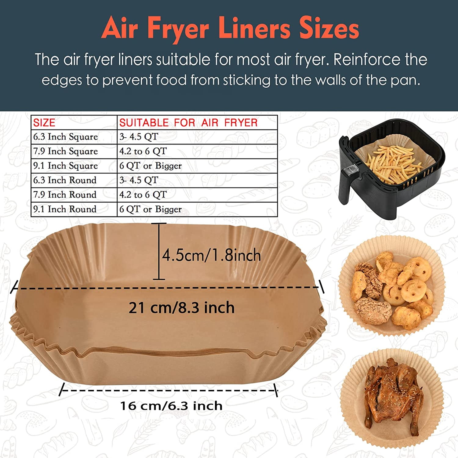 [3-Size] Air Fryer Disposable Paper Liner Square Compatible with Airfryer Toaster Oven, Non-stick Air Fryers Parchment Paper Baking Accessories