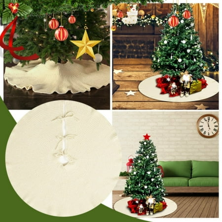 

Door Mat Pleated Christmas Decoration Gift Apron Thick Wool Heavy Wood Ear Woven Style Tree Skirt 36 Inch