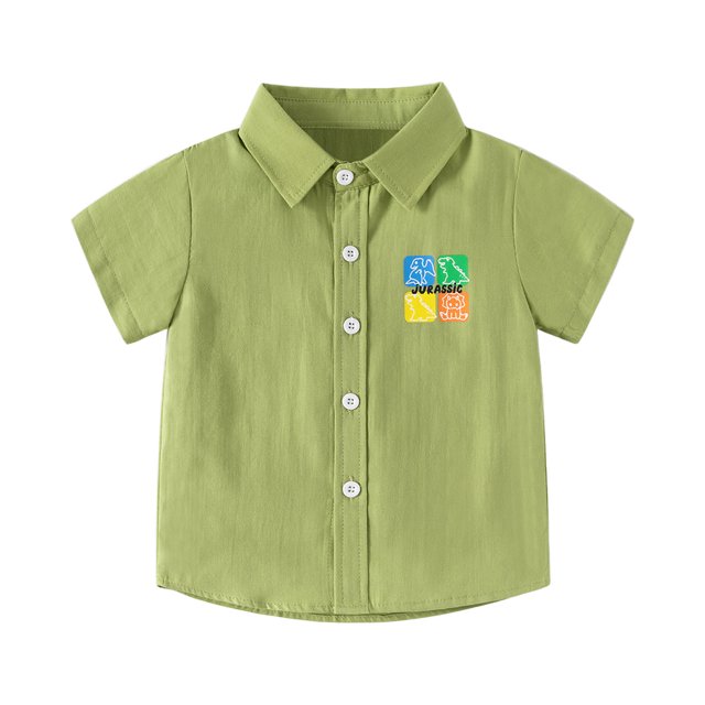 T-shirts Garçons Été Manches Courtes Décontracté Imprimés Dessin Animé Chemise Boutonnée Vert 2-3 Ans