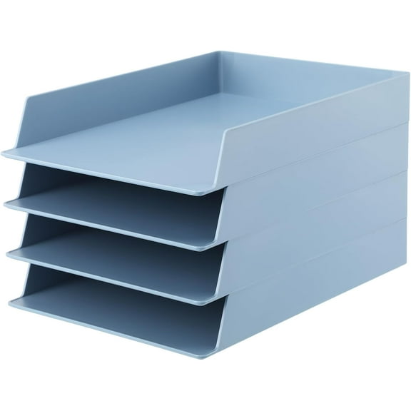 4 Pieces Stackable Letter Trays Blue Rectangular Stackable Office Letter Size Plastic Organizer Desk Tray for Desk Plastic Stacking Support for File Storage Office Classroom