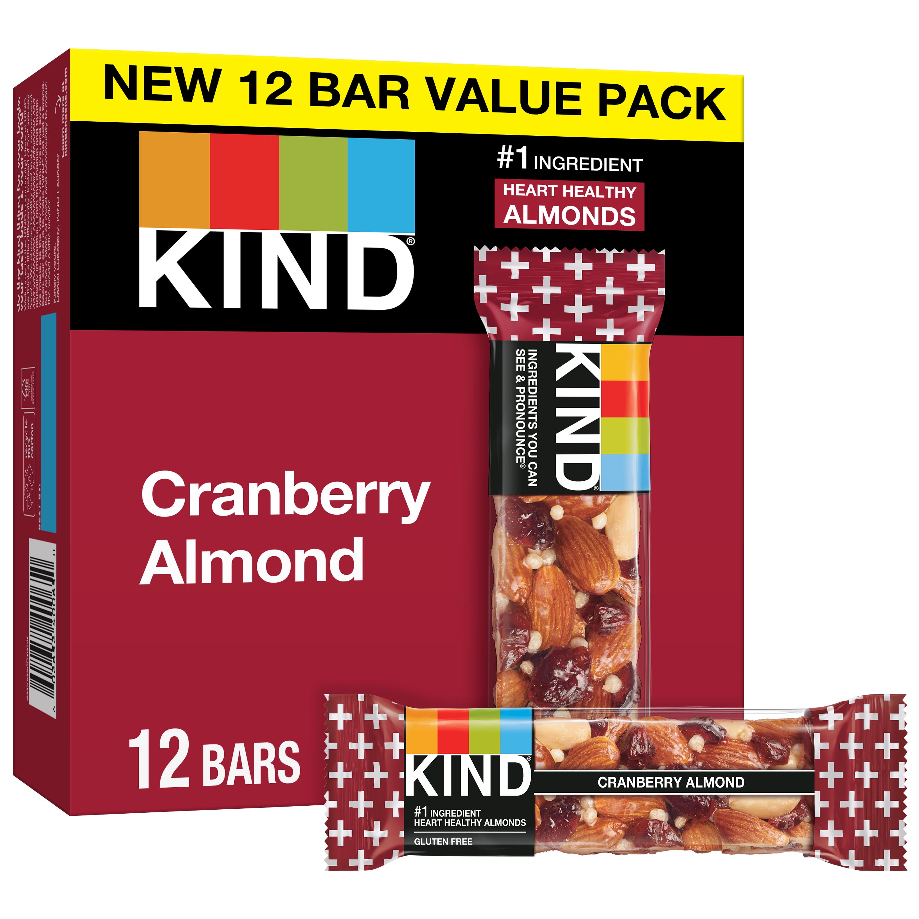 KIND Nut Bars, Cranberry Almond, 1.4 oz, 12 Count