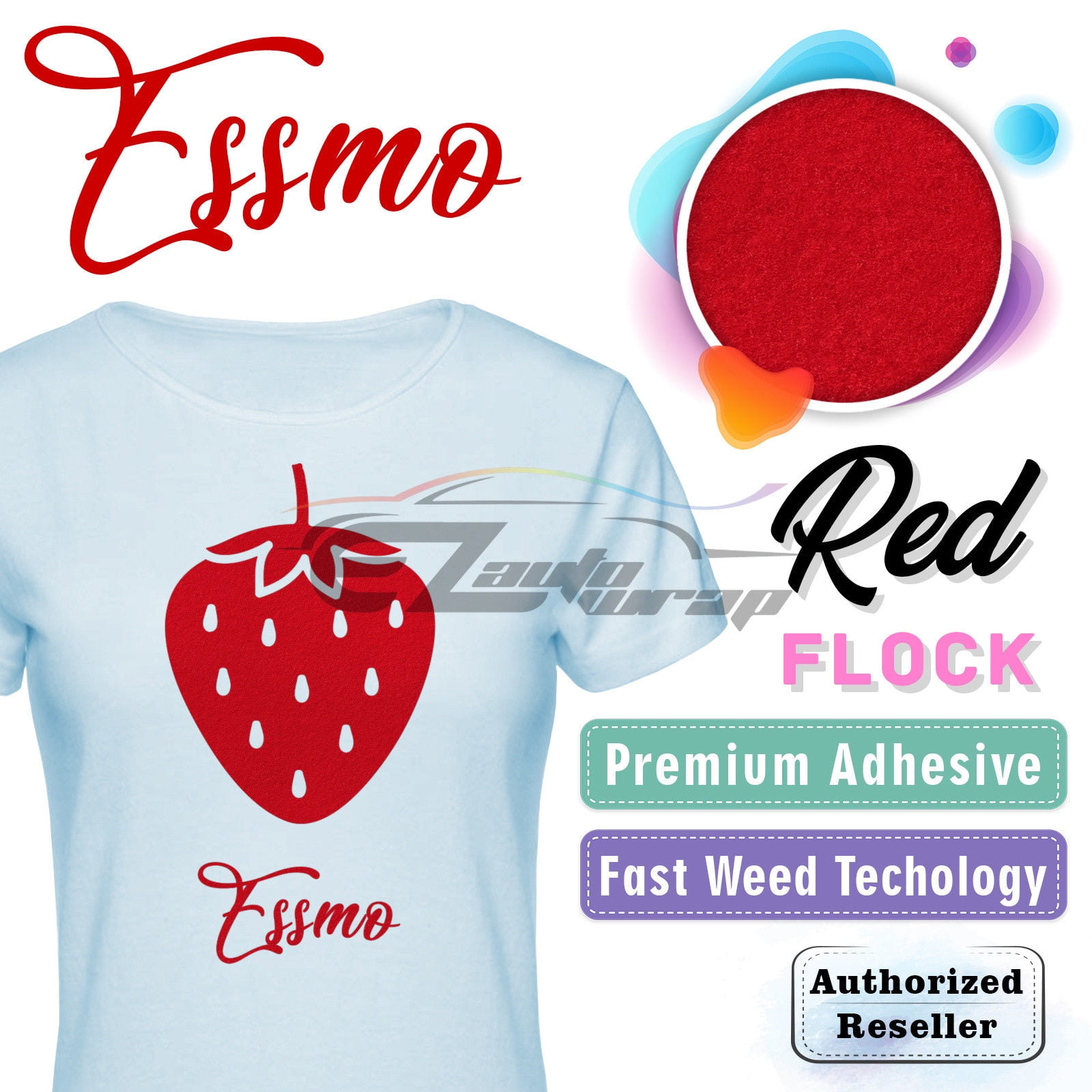 ESSMO Red Flock Heat Transfer Vinyl HTV Sheet T-Shirt 20" Wide Iron On Heat Press DF04 20"x84"