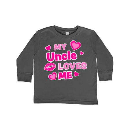 

Inktastic My Uncle Loves Me with Hearts and Kiss Gift Toddler Boy or Toddler Girl Long Sleeve T-Shirt