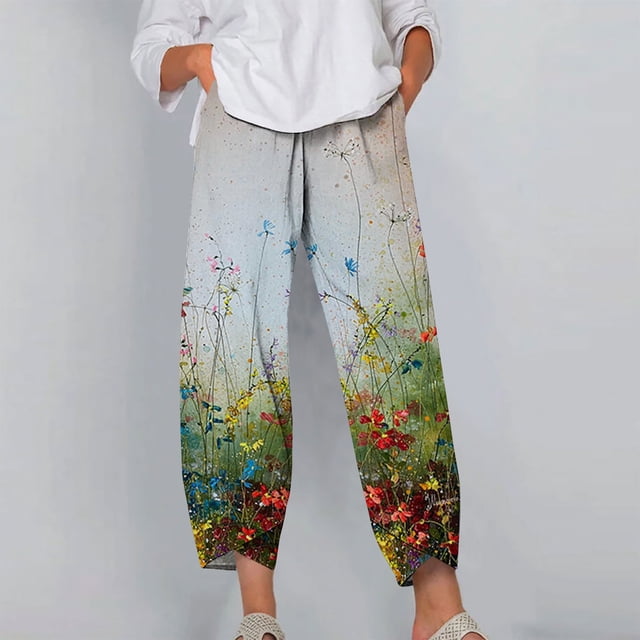 SMihono Pantalon en Lin pour Femmes Mode Grande Taille Décontracté Ample Taille Élastique Boutons Imprimé Mince Extensible Pantalon Grand pour Femmes, jusqu'à 65 % de Réduction!