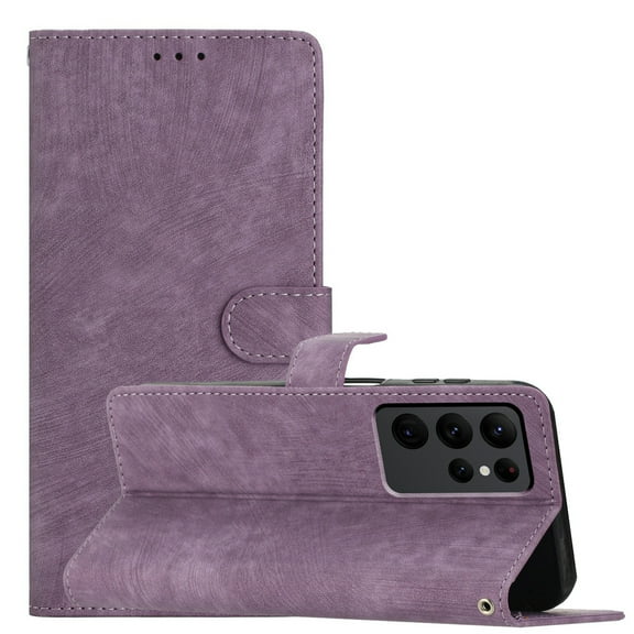 Decase for Samsung Galaxy A15 Case with Wristband Strap,Premium PU Leather Ultra Slim Wallet Card Slots Cover Retro Lightweight Anti-Scratch Protective Phone Shell - Purple