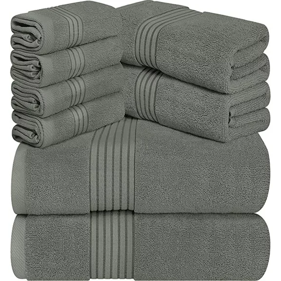 Huba Homes Set 8 Piece 2 Bath Towels 2 Hand Towels 4 Washcloths Cotton Utopia Towels white grey