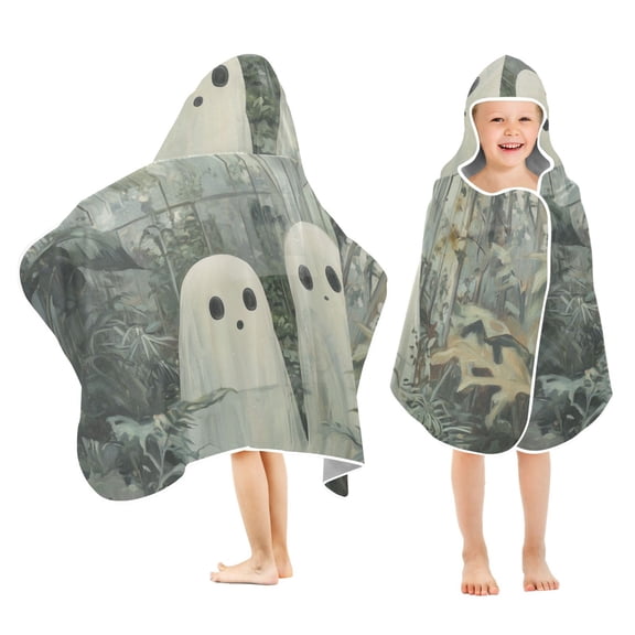 Yayeee Kids Hooded Towels Toddler Soft Absorbent Beach Bathing Wrap 50" x 23.5", Ghosts Playing in A Garden