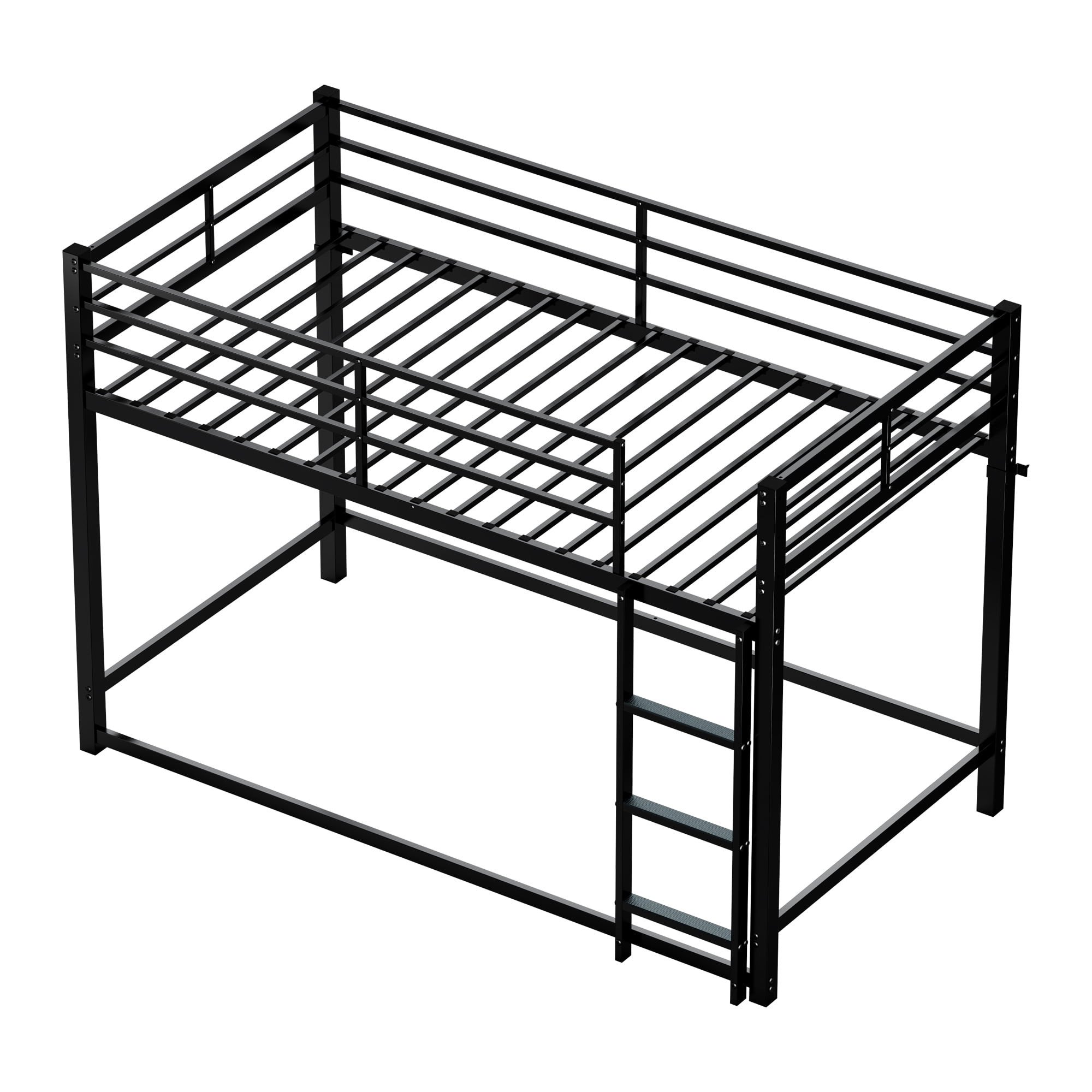 MAYEERTY Twin Over Twin Metal Bunk Bed, Low Profile Heavy Duty Bed Frame with Ladder and Guardrail