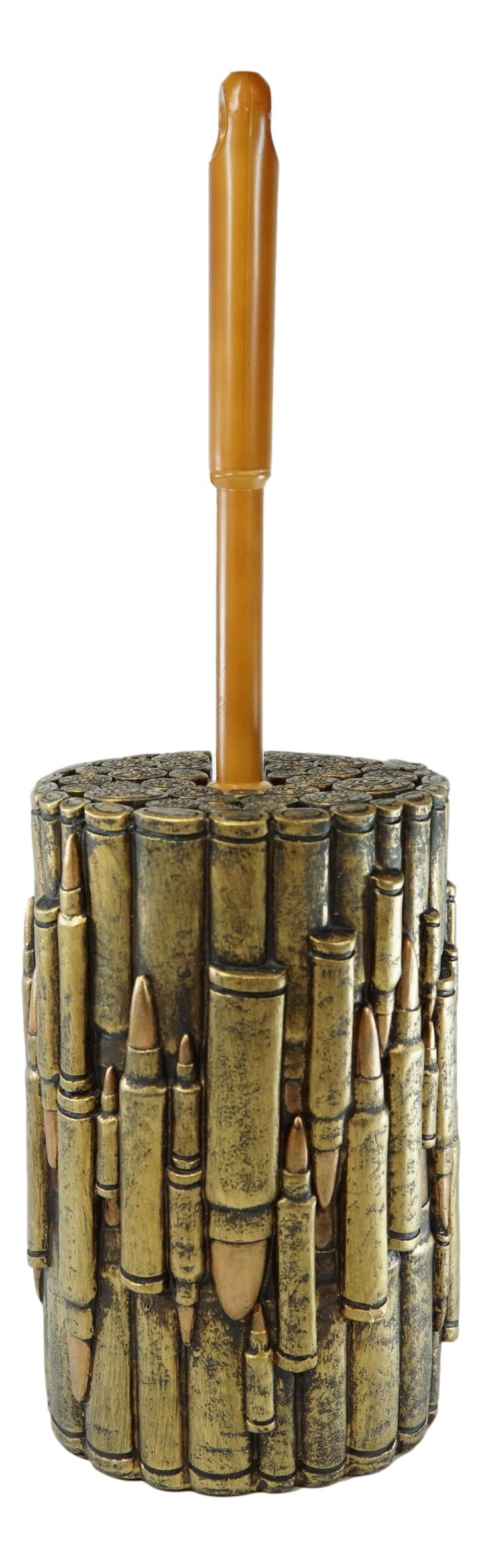 Western Military Rifle Ammo Shells Gold Tone Bullets Toilet Brush and Holder Set