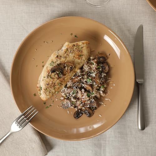 Rockaway 12-Piece Round Stoneware Dinnerware Set, Service for 4 – Beige Plates and Bowls, Modern Matte Finish, Microwave & Dishwasher Safe