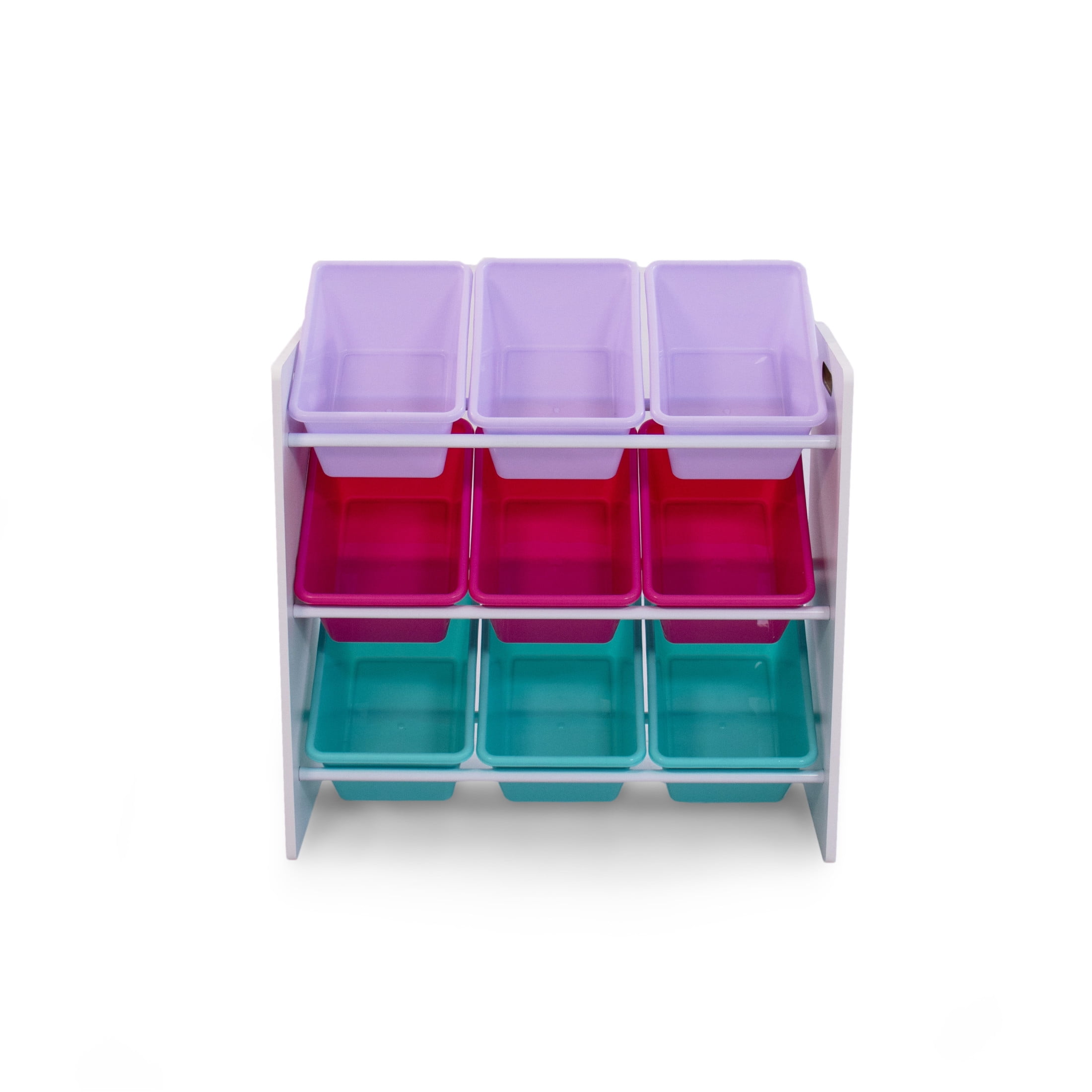Humble Crew Forever Toy Storage Organizer with 9 Plastic Storage Bins, White/Pink/Purple/Turquoise