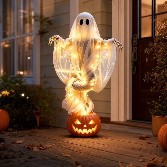 Dademeo Swirling Ghost Pumpkin Yard Lamp, Halloween Outdoor Decor With Glowing Ghost Pumpkin Design, For Lawn Garden Pathway Patio