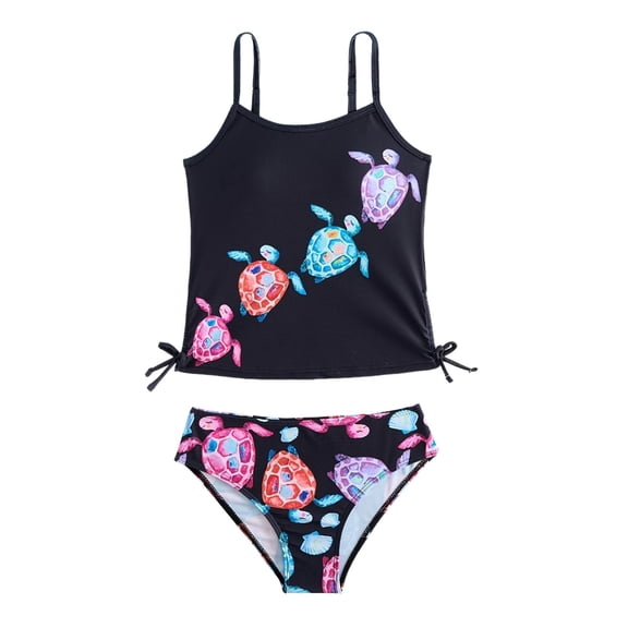 WOYY Swimsuit for Girls Cute Graphic Side-Tie Tankini Set Bathing Suit, 2-Piece, Sizes 7-14