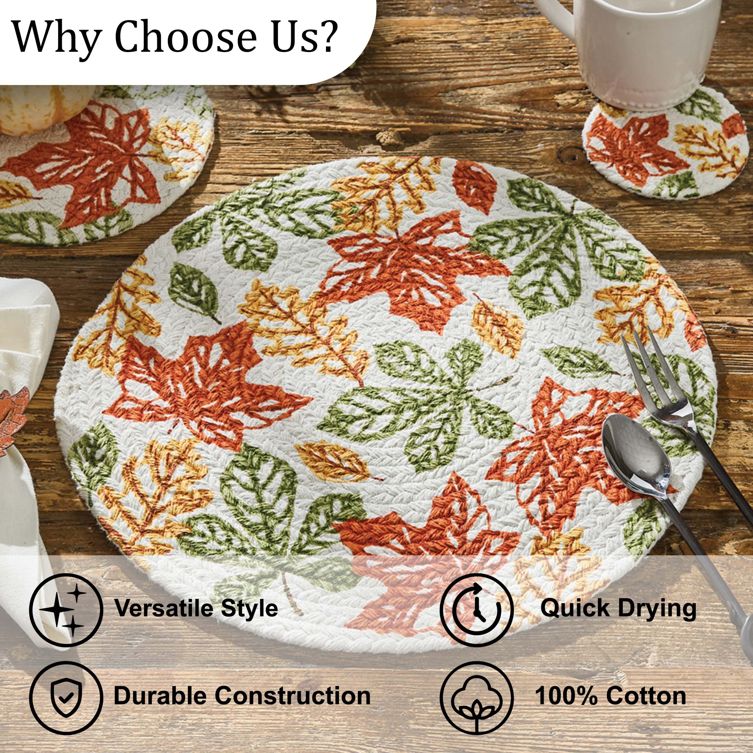 Park Designs Fall Leaves Printed Braided 15" Placemat Set of 4
